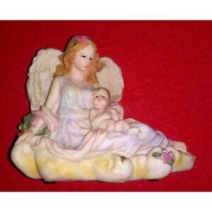 Guardian Angel w/Baby On Cloud statue figurine 5.5" x 4" K's Collection resin